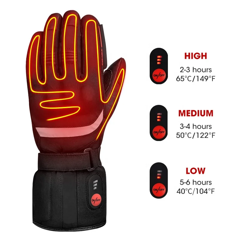 Heated Motorcycle Gloves Touchscreen Custom Printed Winter Long Five Finger Waterproof Sports Leather Electric Heated Gloves