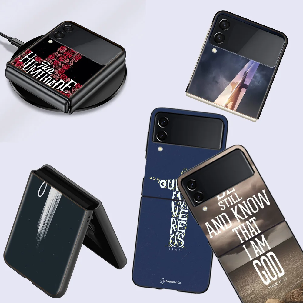 God Jesus Pray Cell Cell Phone Case For Samsung Galaxy Z Flip 5 5G Z Flip 6 5G 4 3 Black Coque Hard PC Luxury Cover Z Flip Fas