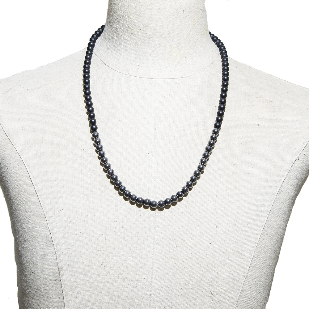 8mm Mattle Black Onyx with Hematite Beaded Long Necklace Jewelry for Men and Women