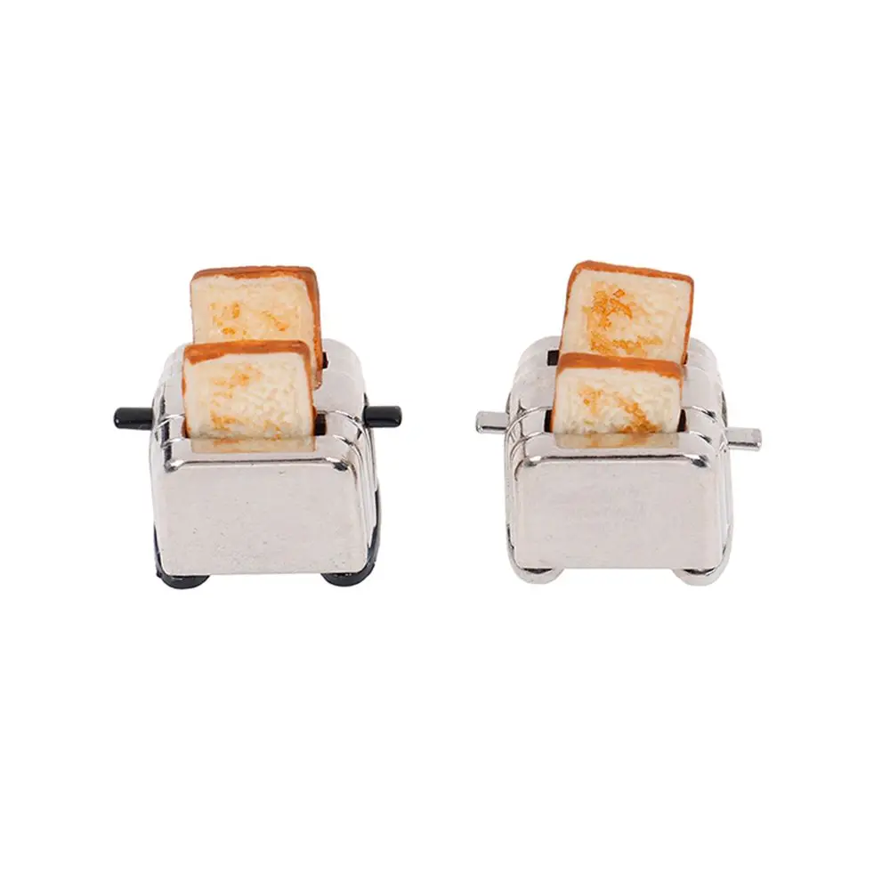 1:12 Schaal Speelhuis Poppenhuis Decoraties Met 2 Stuks Brood Pop Accessoires Toast Machine Miniatuur Broodrooster