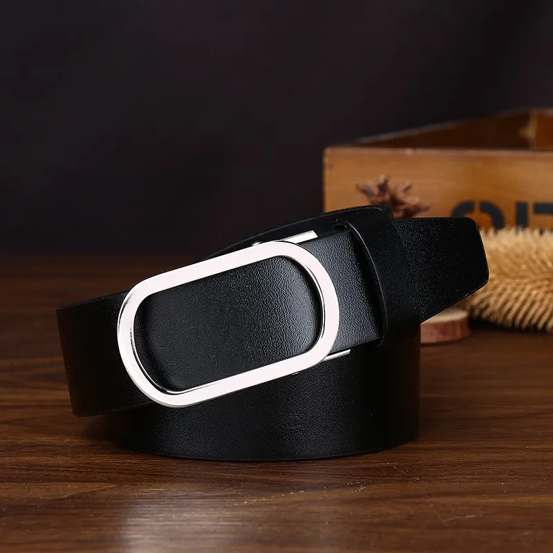 Light luxury stainless automatic belt men's leather top layer simple formal trousers