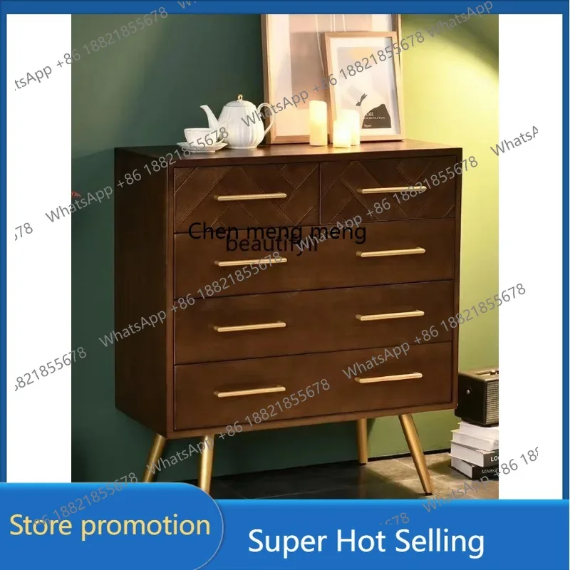 

American-Style Solid Wood Chest of Drawers Retro Small Apartment Wall Living Room Light Luxury Storage Drawer 1001