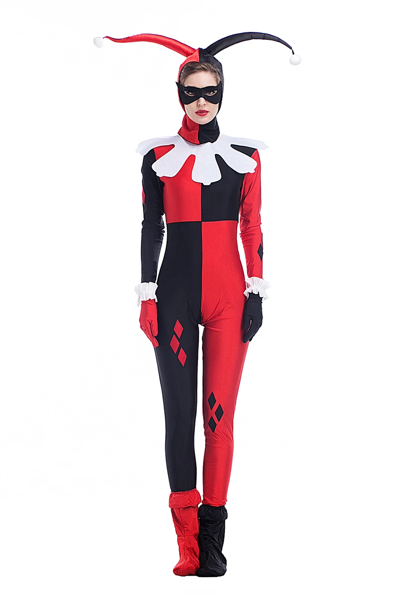 Evil Clown Jumpsuit Funny Costume Catsuit Women Devil Wicked Outfit Halloween Cosplay Horror Sinister Jester Bodysuit For Adult