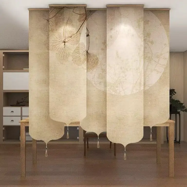 Poetic Arc Art Curtain New Chinese Style Partition Soft Light Filtering Decorative Screen For Serene Tea Room Living Room