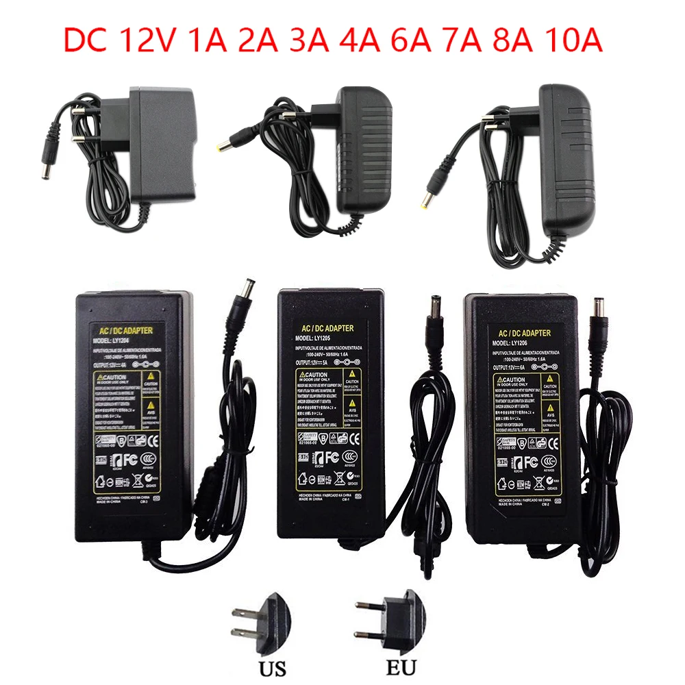 Adattatore di alimentazione universale AC DC 12 Volt 12 V 1A 2A 3A 4A 6A 7A 8A 10A 220V a 12 V alimentatore per strisce Led