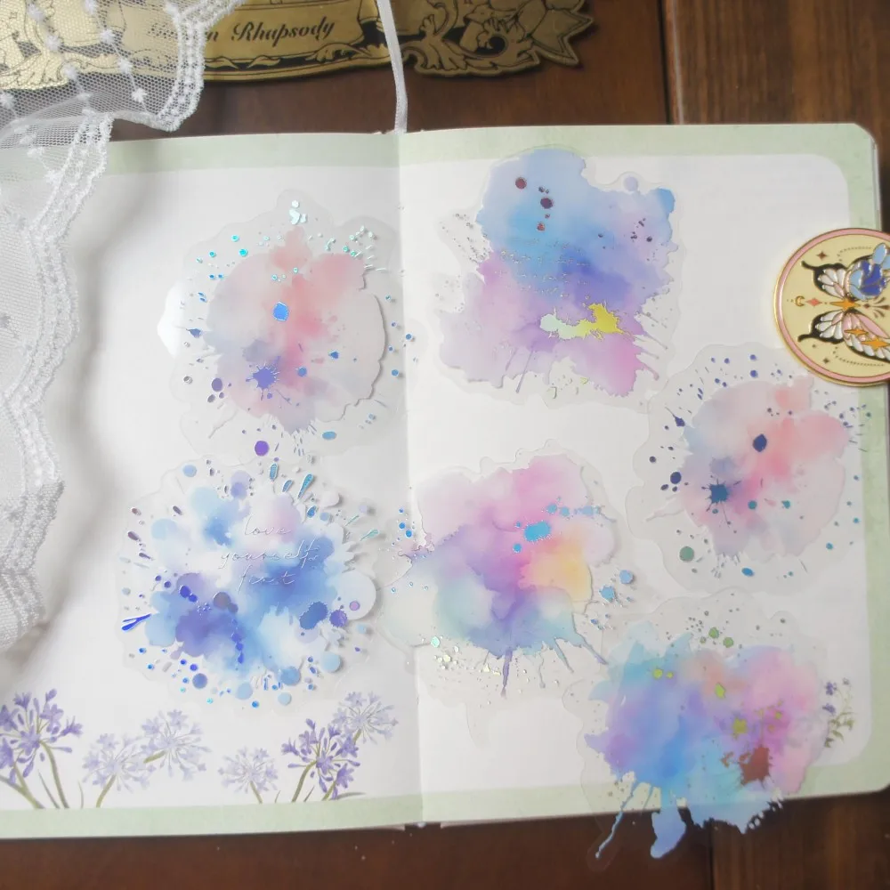 10 Pcs Watercolor Paint Hide Silver Stars Style PVC Sticker Scrapbooking DIY Gift Decoration Tag