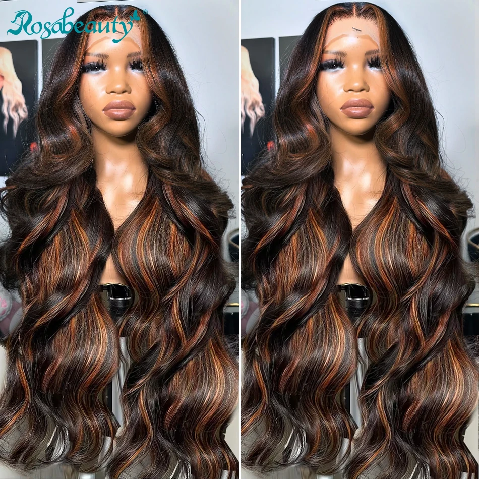 

Rosabeauty Hd 1B/30 Highlight Ombre 13x4 Парик Фронта Шнурка Человеческих Волос Черный Коричневый Объемная Волна Бразильский Парик Фронта Шнурка 13x6 Для Женщин