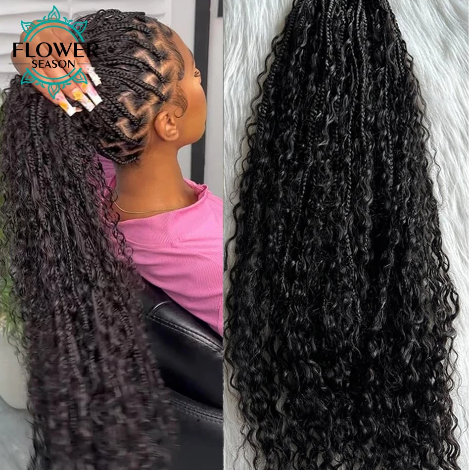 

Crochet Boho Box Braids With Human Hair Curls Synthetic Hair For Braiding 14-30 inch Pre-looped Box Braids With Curly Ends