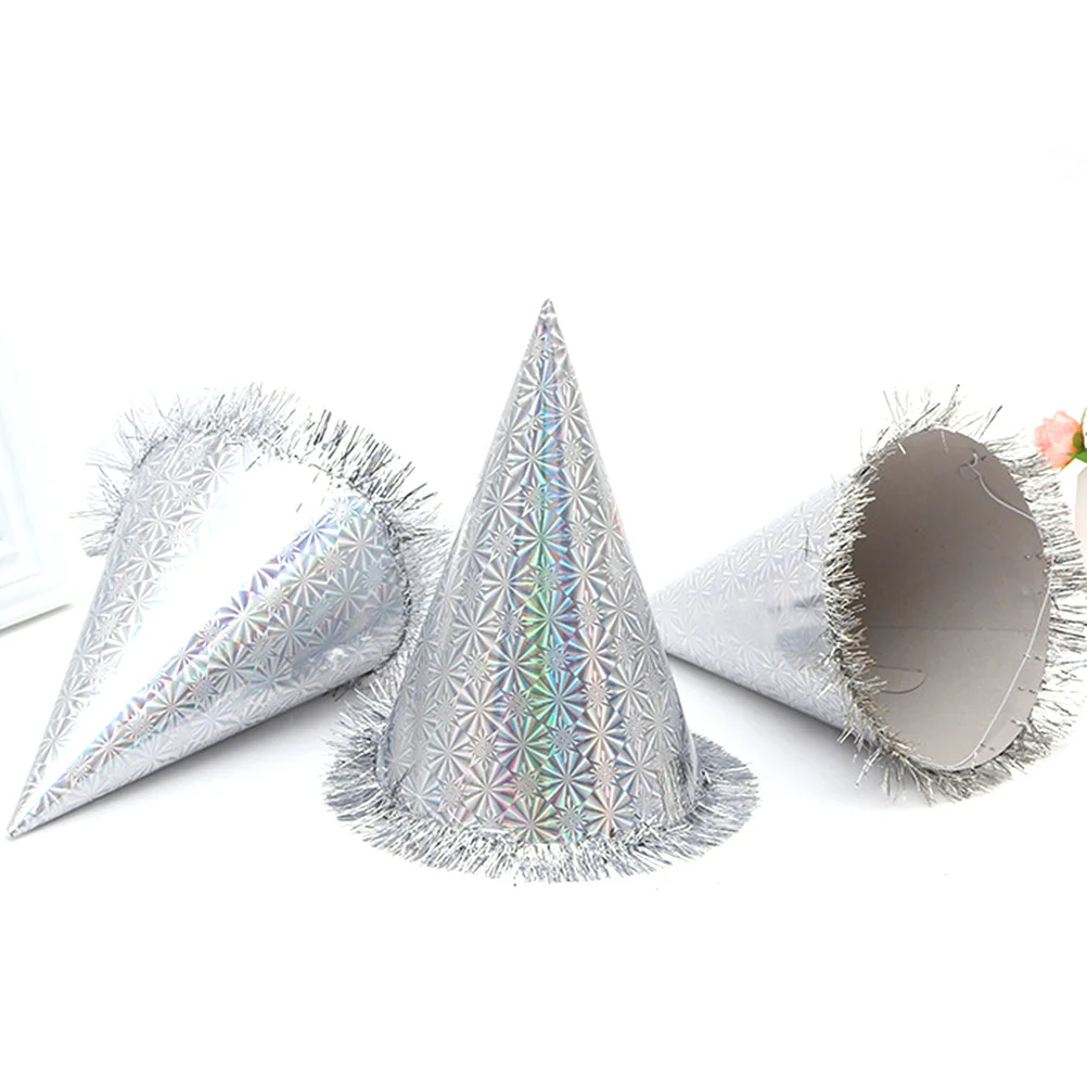 

18Pcs Glittering Tassel Edge Party Hats Hard Paper Material Sparkling Unique Birthday Accessories Kids Adults Mix Color