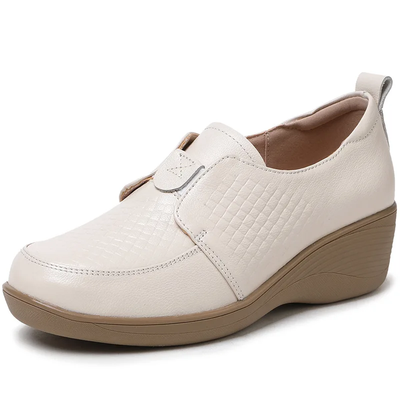 

Туфли из натуральной кожи, весна-осень 2023, обувь для мам на мягкой подошве, женская обувь больших размеров, нескользящие лоферы на толстой подошве без шнуровки