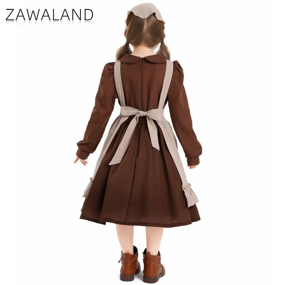 فستان القهوة بلون سادة، فساتين تنكرية للخادمة بأكمام طويلة مع مريلة لمرحلة الأداء، مجموعة المزرعة، ملابس لطيفة للحفلات