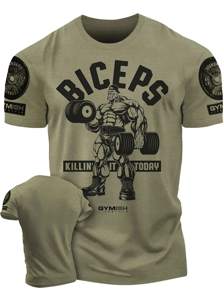 Estate nuovo modello divertente t-shirt da allenamento stampata in 3D t-shirt da palestra semplicità da uomo maniche corte Muscle Man Tough Guy t-shirt