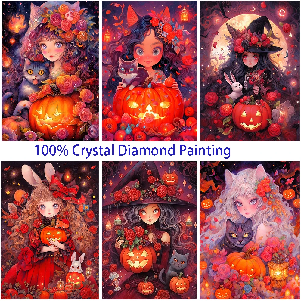 

Haired Girl Pumpkin Fairy Dust Diamond Painting Full Square Drill Crystal Cross Stitch Embroidery Mosaic Needlework Rhinestone