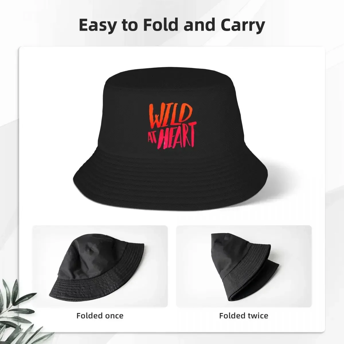 Wild At Heart - Typography Flame Ombre Bucket Hats Panama Hat Children Bob Hats Fisherman Hats Summer Beach Fishing Unisex Caps