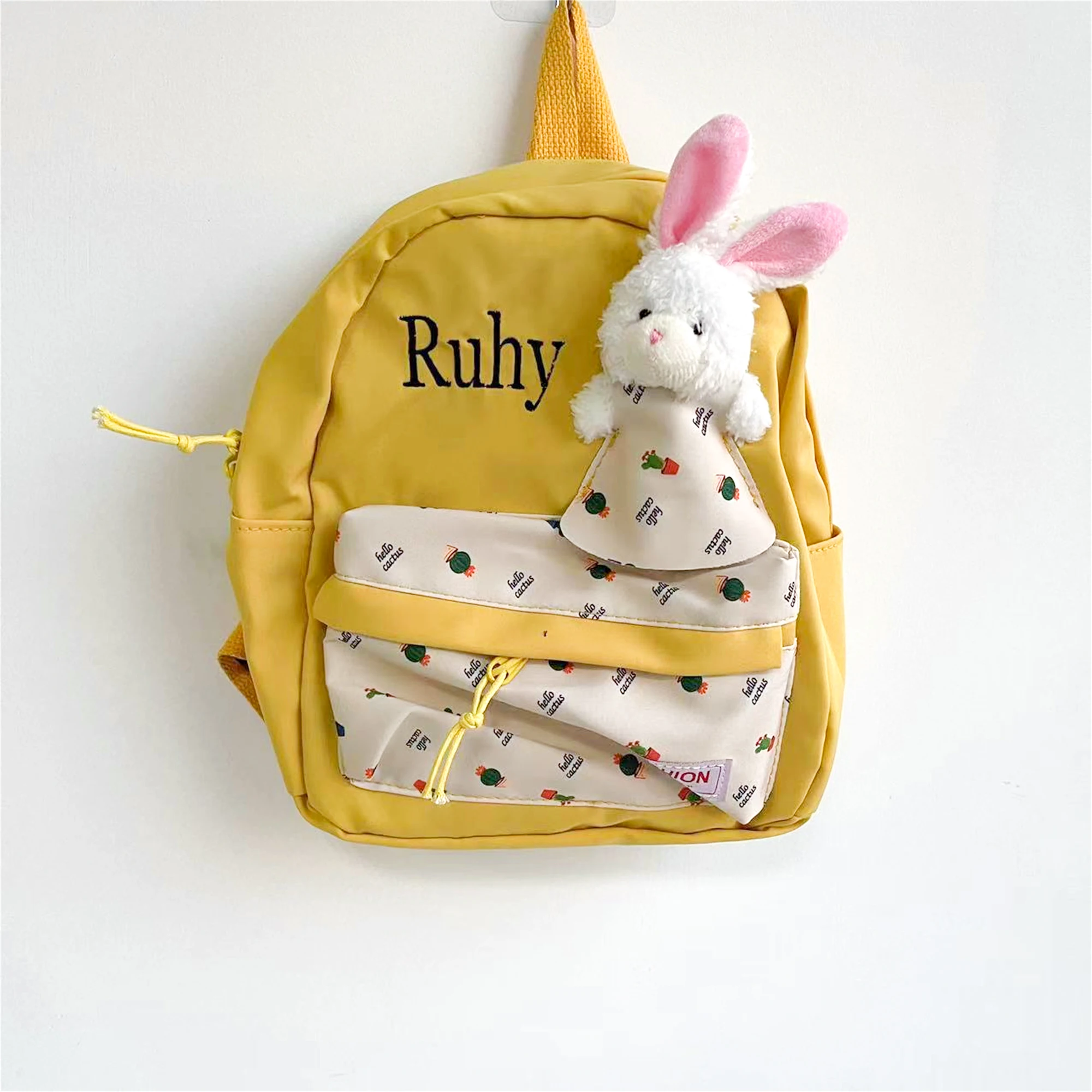 New kindergarten backpack, embroidered cartoon name bag, cute bunny backpack, handmade customized campus bag, outdoor snack bag