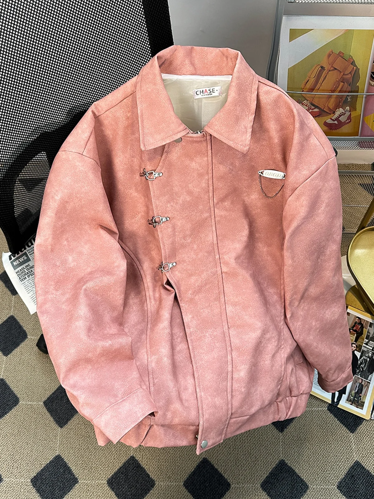 

Мужская замшевая куртка American Sle свободного кроя с металлическими элементами, модный бренд, повседневный стиль, весна-осень-зима