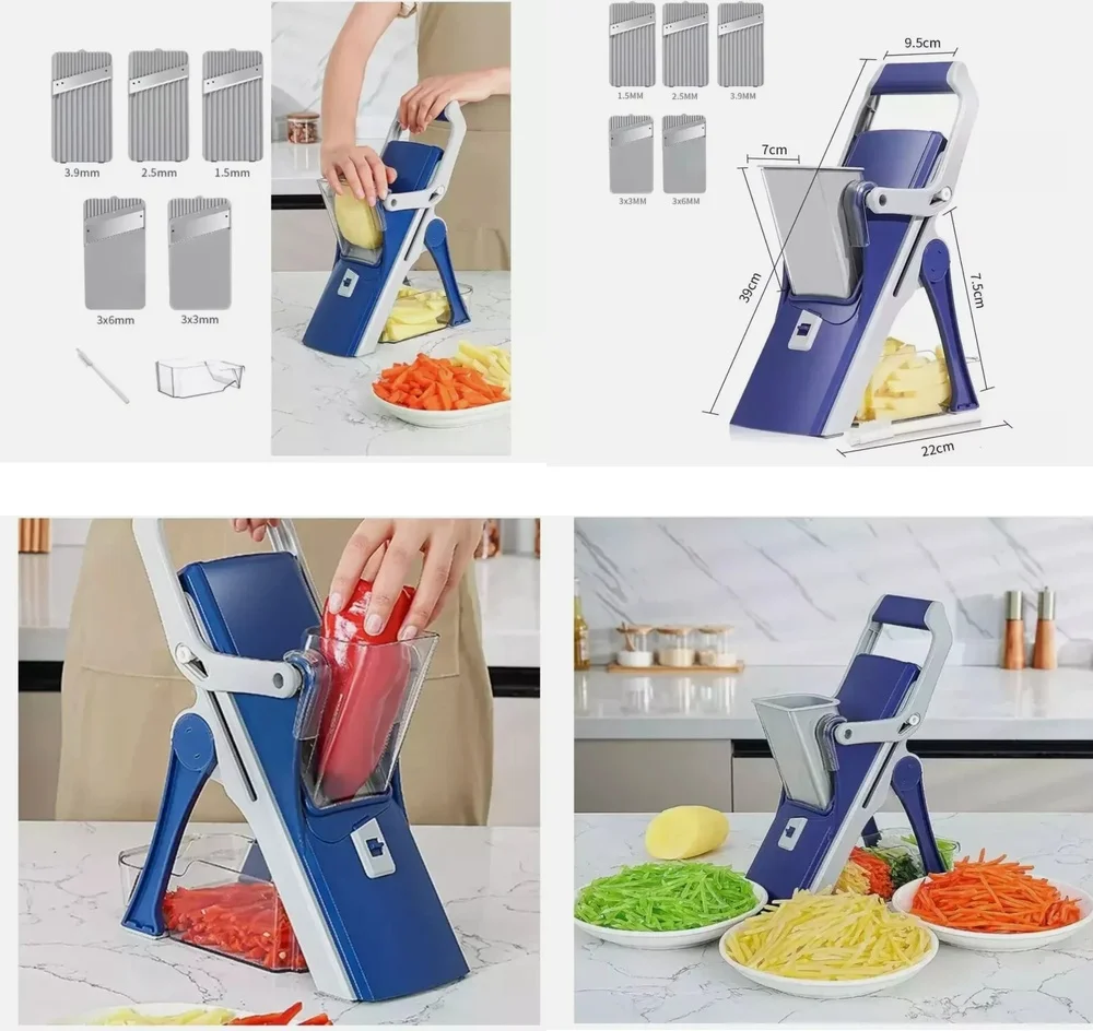 

Fruit & Vegetable Tools5 in 1 Safe Mandoline Slicer with Adjustable Blades Vegetable Chopper Potato Cutter Kitchen Food Slicing