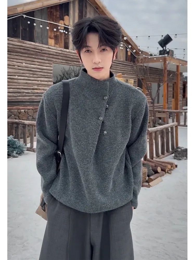 

Fur Collar Pullovers Custom Mens British European Style Traditional Original Business Office Work Professional Adult Mature Boxy