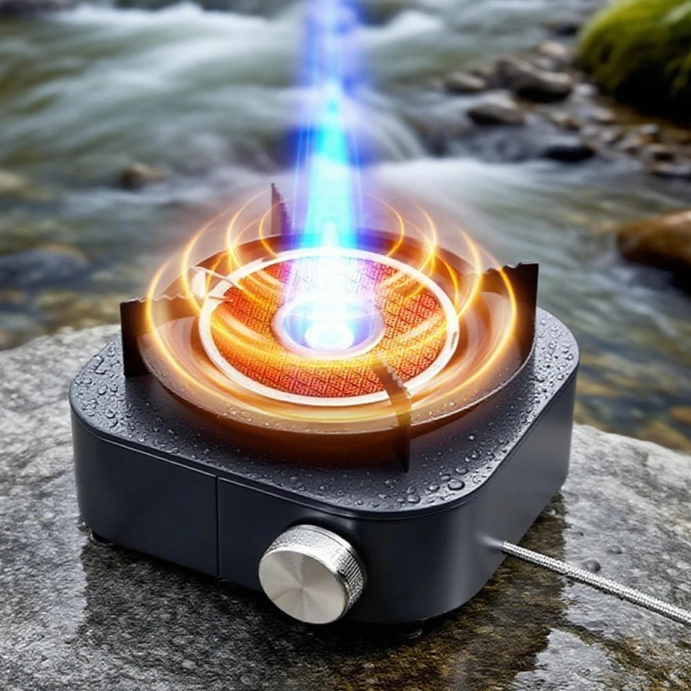 Portable Gas Stove  Compact Outdoor Camping Cooker Burner  Suitable for Picnics  Tea Making  and Backpacking Trips.