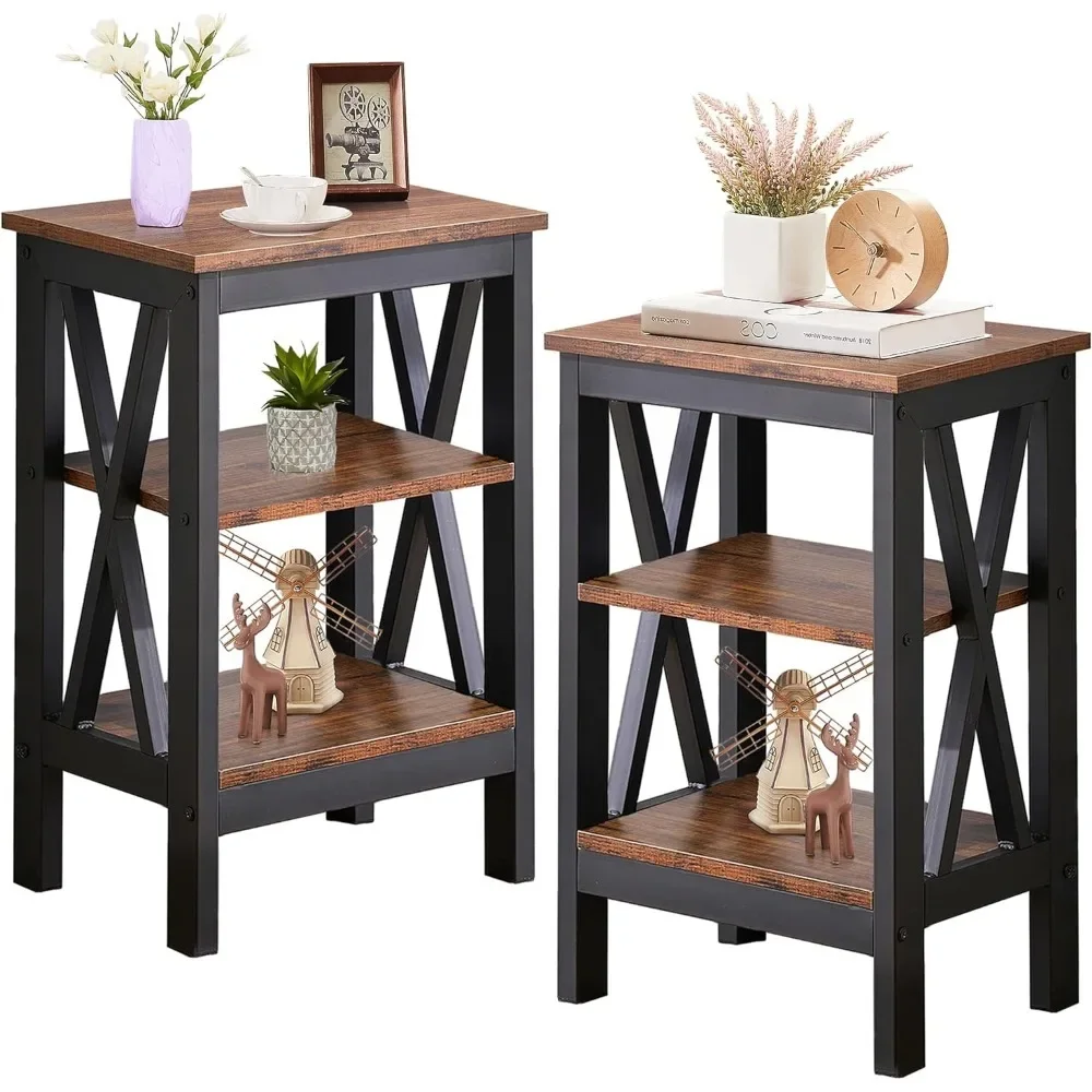 

Modern Side Nightstand with 3-Layer Storage Shelf for Small Spaces, Living Room, Bedroom, Easy Assembly, 2 Sets End Tables