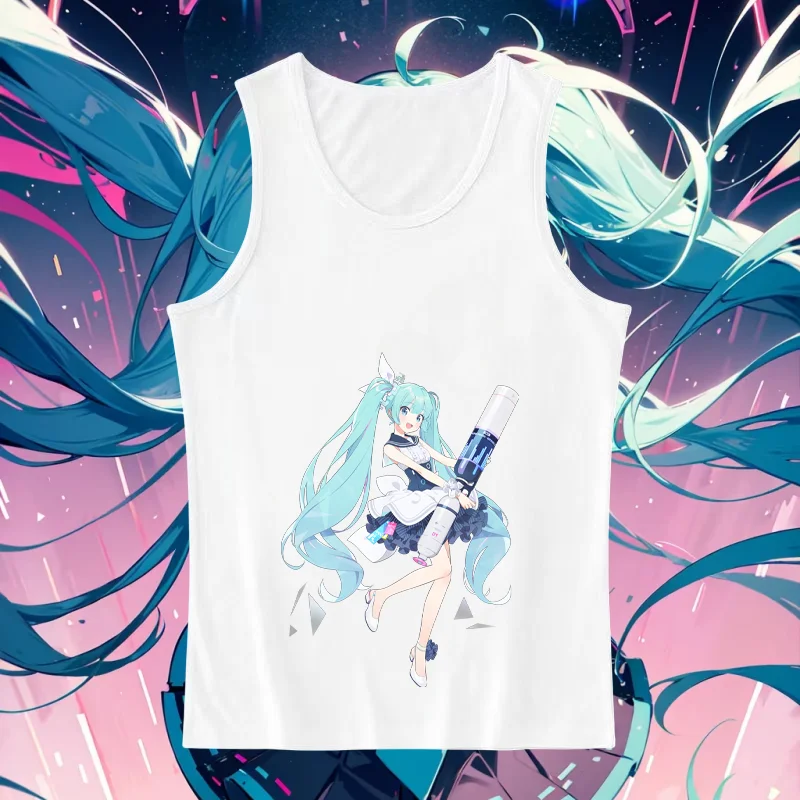 

2025 женский жилет Hatsune Miku, летний многофункциональный жилет без рукавов в стиле аниме, модный повседневный универсальный домашний жилет с принтом