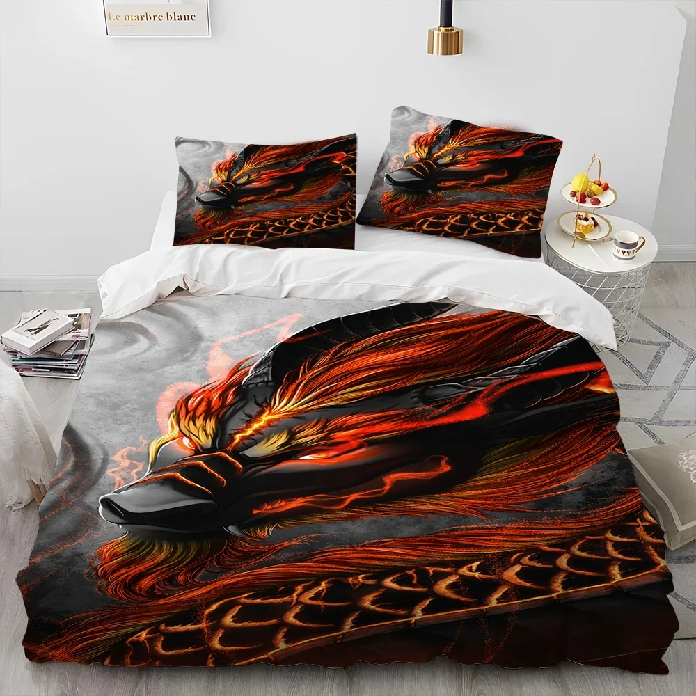 Dragon 3D Cartoon Comforter Bedding Set,Duvet Cover Bed Set Quilt Cover Pillowcase,King Queen Size Bedding Set for Adult Child