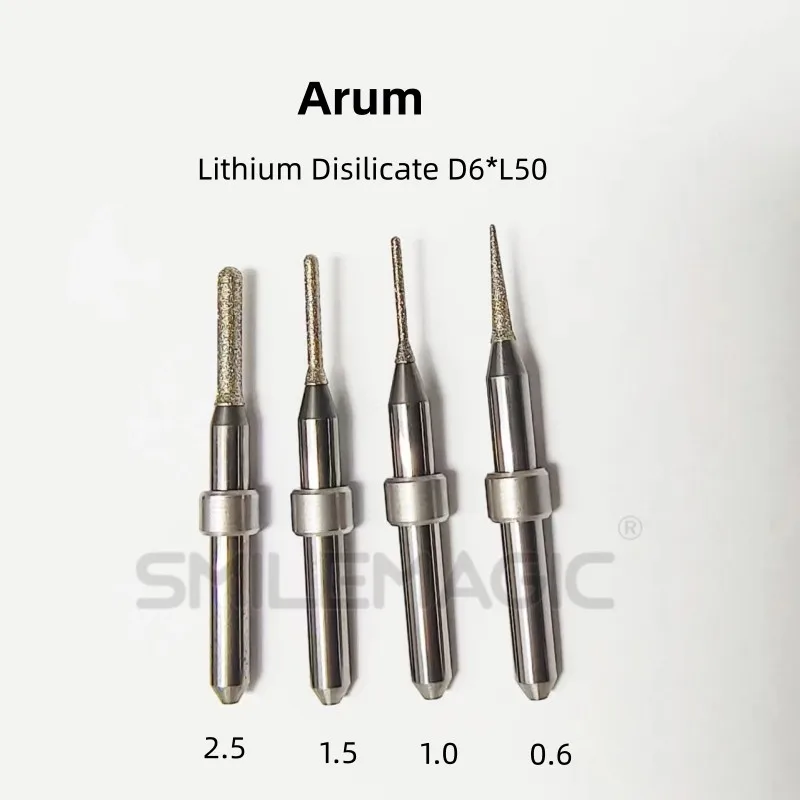 

Arum Emax CADCAM Dental Milling Burs For Emax D6 2.5/1.5/1.0/0.6mm Dental Lab Tool Lithium Disilicate Glass Ceramic Milling Burs