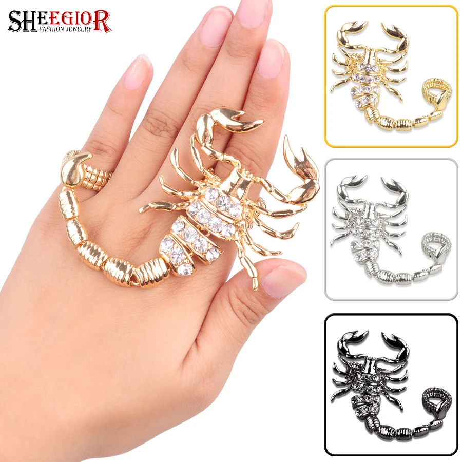 

Crystal Scorpion Double Rings for Women Men Accessories Hip-hop style Fashion Simple Hollow Animal Rings Halloween Party Jewelry