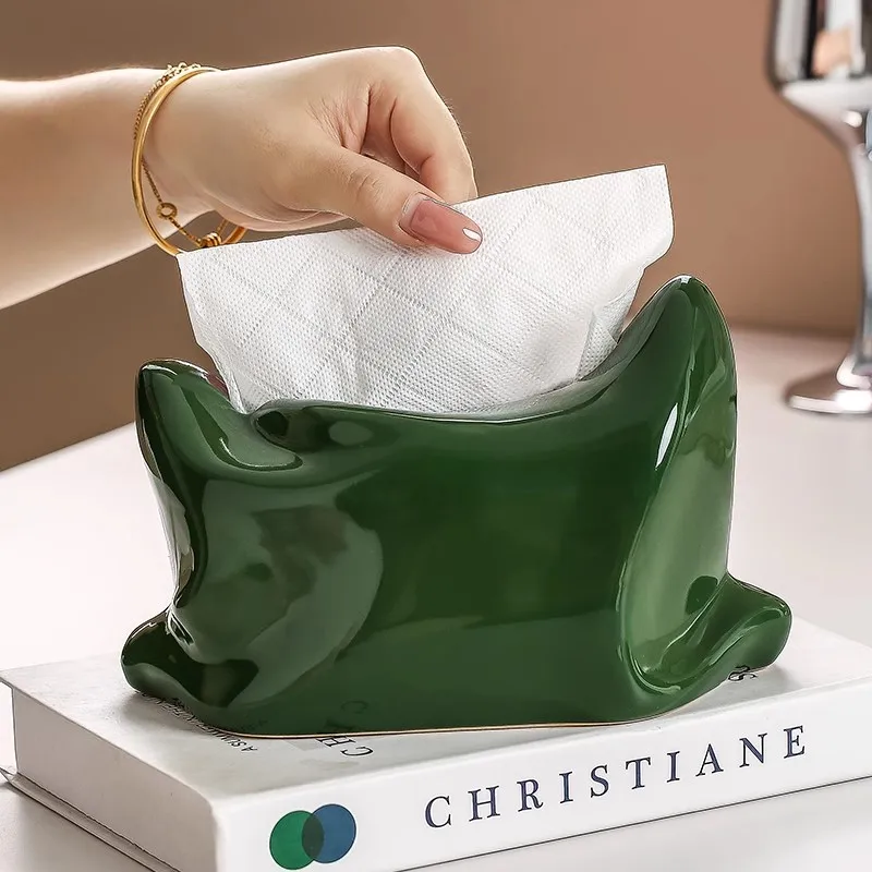 Ceramic Tissue Box Fold Pattern Pillow Shape Desktop Storage Container Paper Towel Holder Napkin Holder Home Decoration