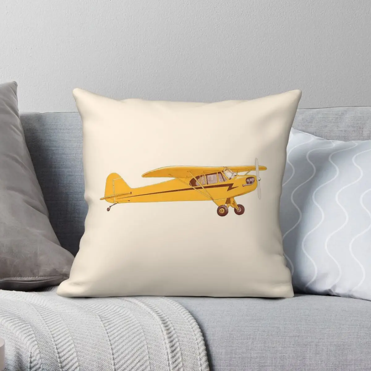Little Yellow Plane Square Pillowcase Polyester Linen Velvet Creative Zip Decorative Home Cushion Case
