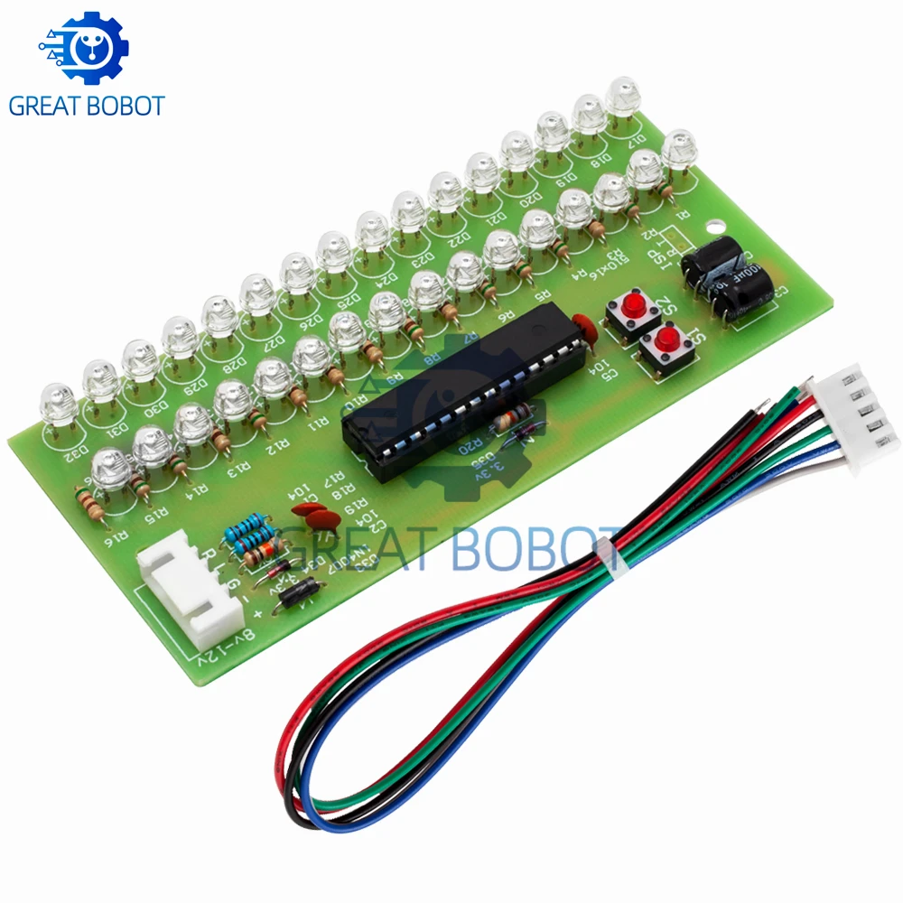 Dwukanałowy miernik VU sterowany MCU z 16 diodami LED: zielony wskaźnik poziomu audio (regulowane wzory, 8-12 V DC, kompatybilny z wzmacniaczem) — zdjęcie produktu 5
