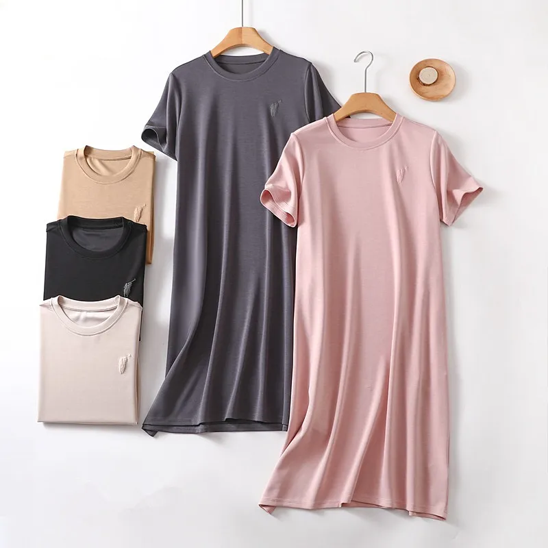 High Quality Women Solid Color Cotton Nightdress Comfort Short Sleeve Long Dress Casual Home Wear Sleepwear Ladies Nightshirt