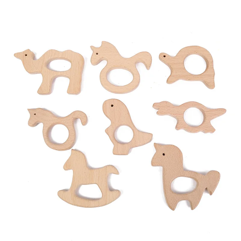 1/2/4Pcs Animal Natural Beech Teething Wooden Beads For Jewelry Making Teether Gift Rattle Diy Accessories Wood Crafts