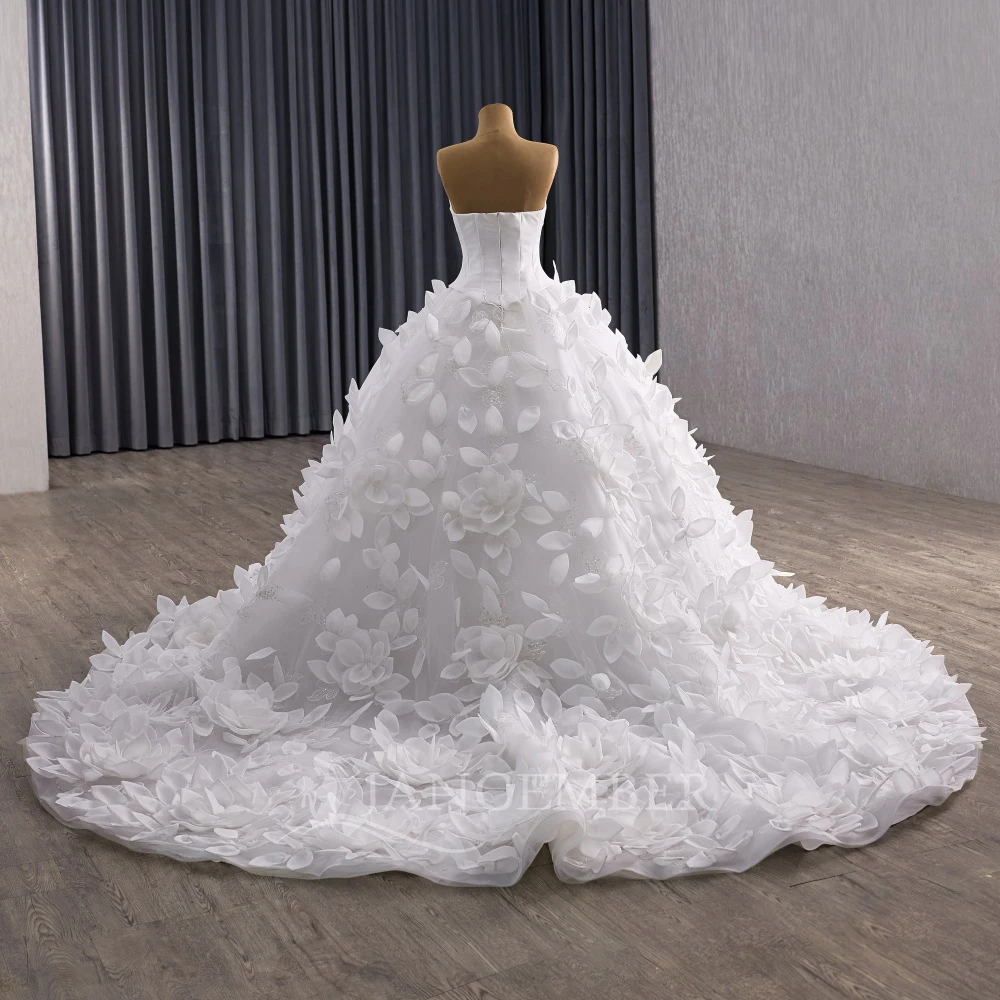 فساتين زفاف بدون حمالات أنيقة مخصصة ثوب الكرة بلا أكمام طول الأرض ثوب الزفاف ذيل المحكمة Vestidos De Novia #3