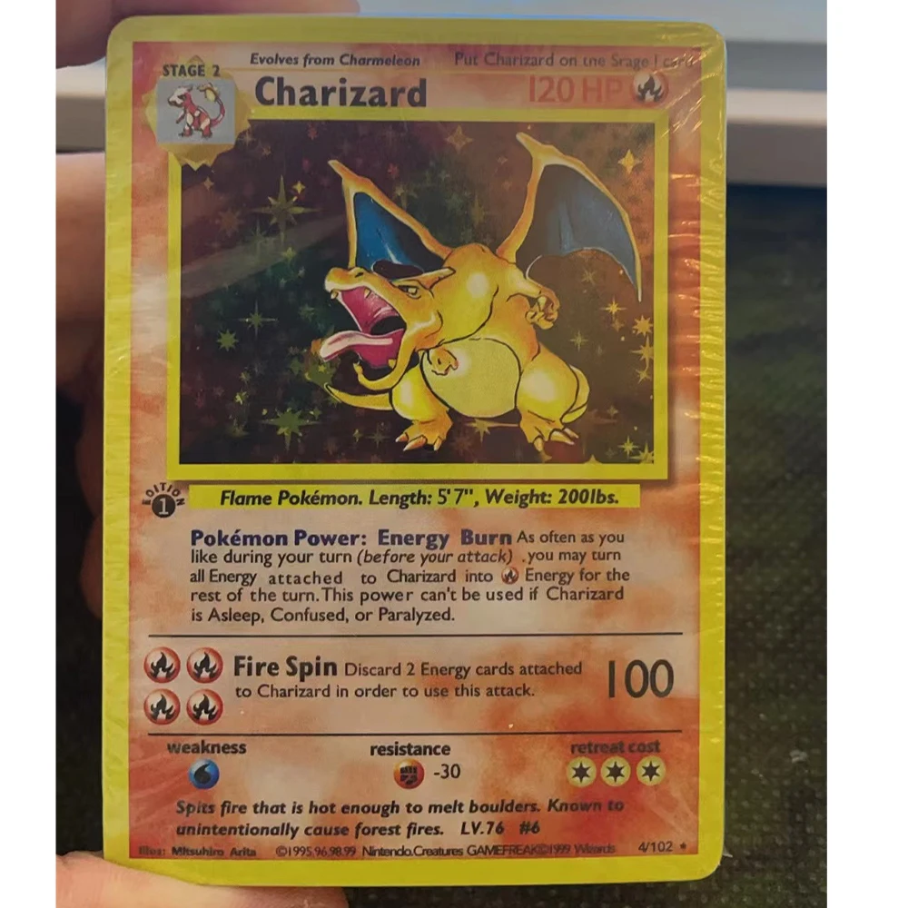 The First Edition Classic PTCG Collection Card Charizard Charmander Alakazam Lvysaur Flash Card English Version Replica Kid Gift