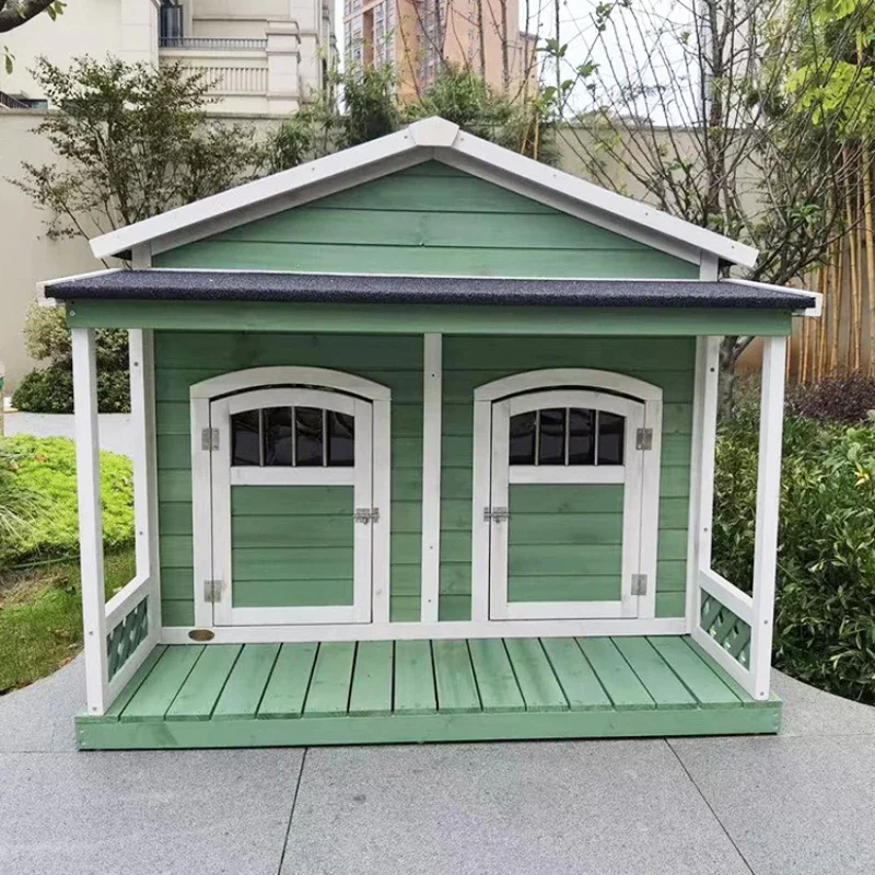 Dog House Outdoor Dog House Small and Medium Sized Dog Solid Wood Pet Cat Bed Double Door Villa Balcony Waterproof and Warm