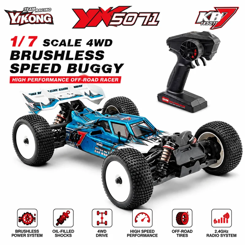 YIKONG YK5071 RC Buggy 1/7 4WD Brushless Off‑Road Buggy High‑Speed Racing RC Car 2.4GHz Radio Competition Vehicle Toy Gift