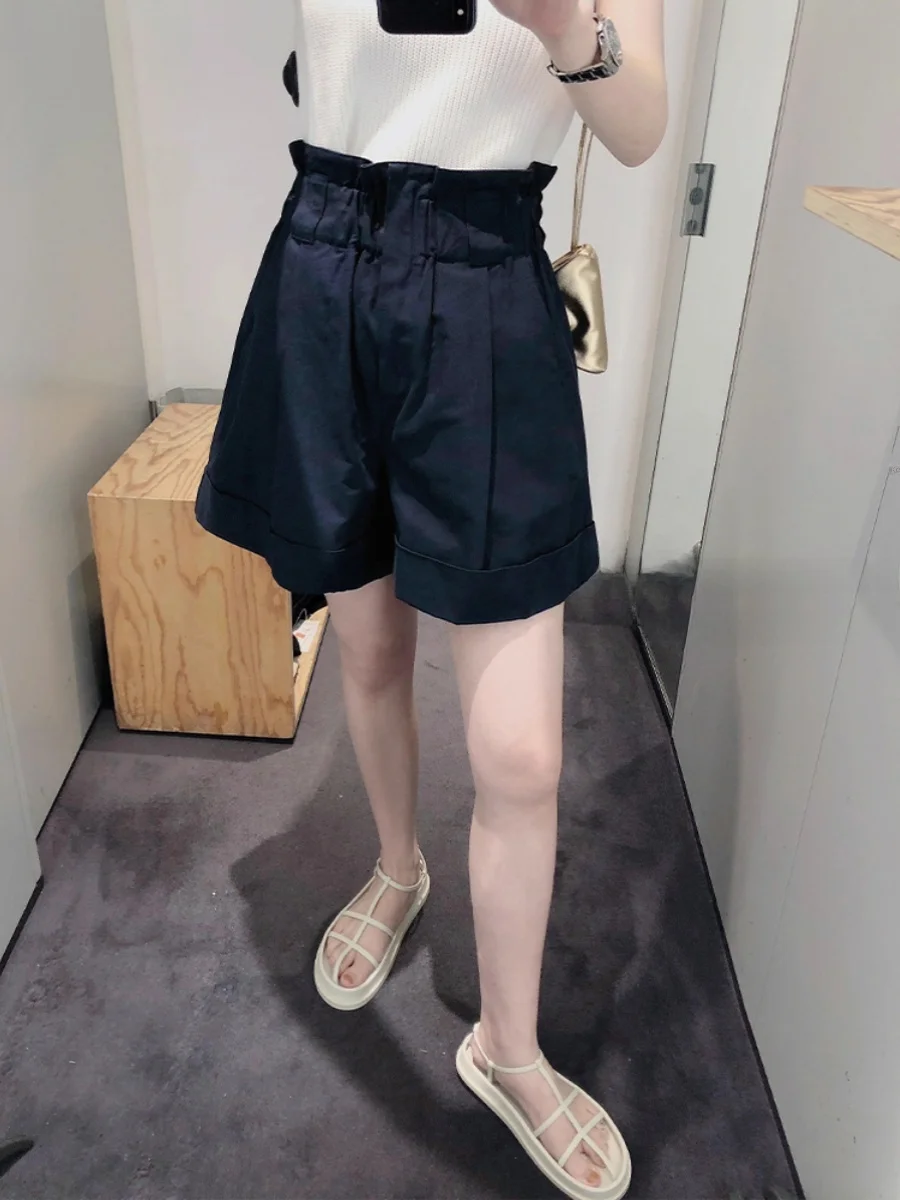 Cachi a vita alta Elastico Bloom Casual orts Donna Estate di grandi dimensioni Allentato Versatile Abbigliamento da lavoro Gamba larga A-Line Pantaloni a cinque quarti