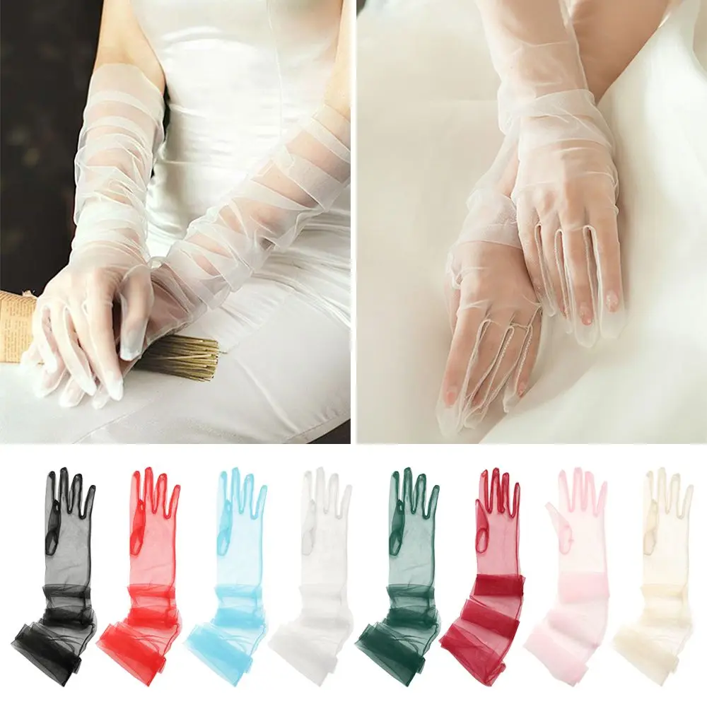 1 Pair Vintage Ultra Thin Evening Prom Decor Tulle Gloves Party Dress Bridal Gown Mittens Wedding Bridal Gloves
