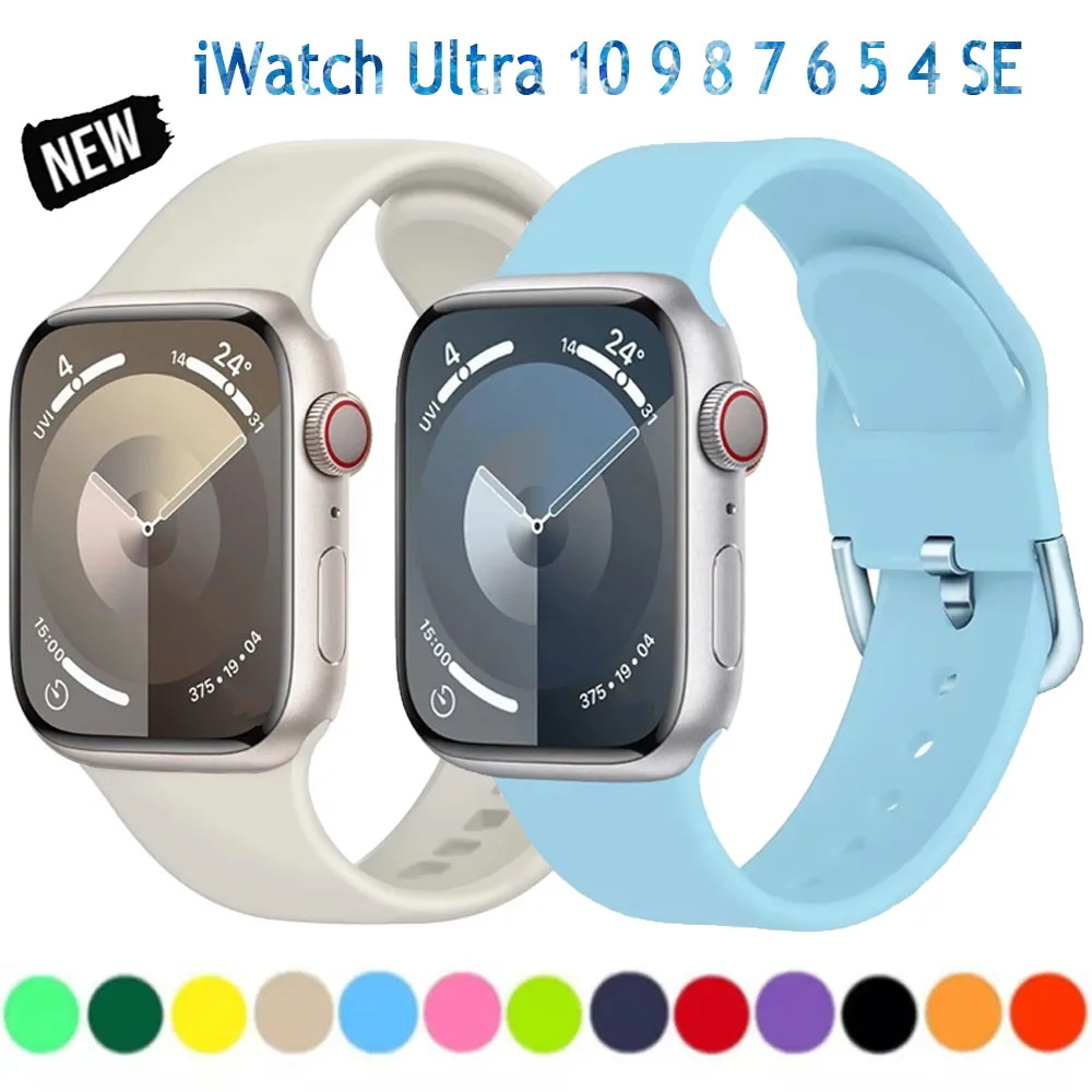 

Silicone Strap For Apple Watch Band 10 9 8 7 46mm 42mm 45mm 41mm Ultra 49mm Sports Bracelet iWatch 6 5 4 SE 44mm 42mm 40mm Belt