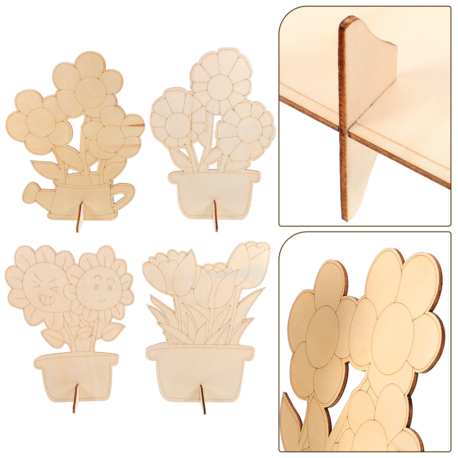

4Pcs Wooden Flower Cutouts DIY Wood Chips Smooth Surface Art Craft Supplies for Painting Decoration Wood Cutouts