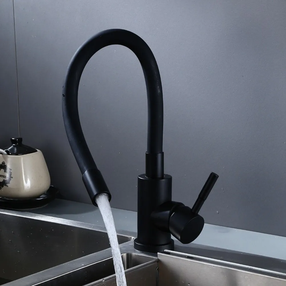 Stainless Steel Kitchen Faucet 360 Degree Rotating Hot Cold Water Mixer Water Mixer Tap Flexible Hose Swivel Deck Mounted Faucet