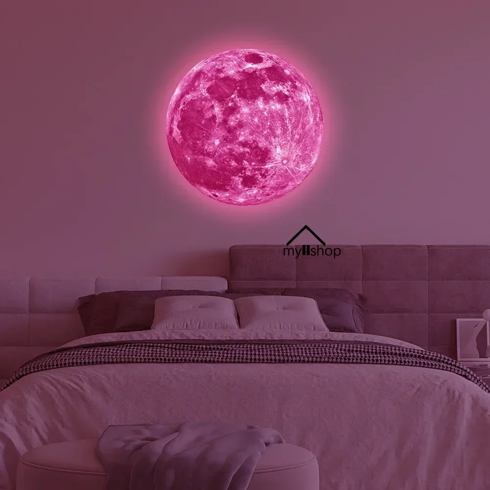 Autocollant mural lune Shoous 3D esthétique, autocollant structurels ent phosphorescent, décalcomanies en PVC pour chambre d\'enfant, décoration