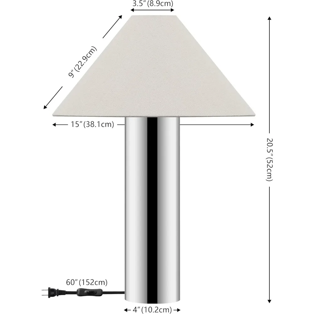 Lámpara de mesa LED de 21 pulgadas de metal cromado y blanco, diseño moderno con bombilla incluida, iluminación duradera para decoración del hogar