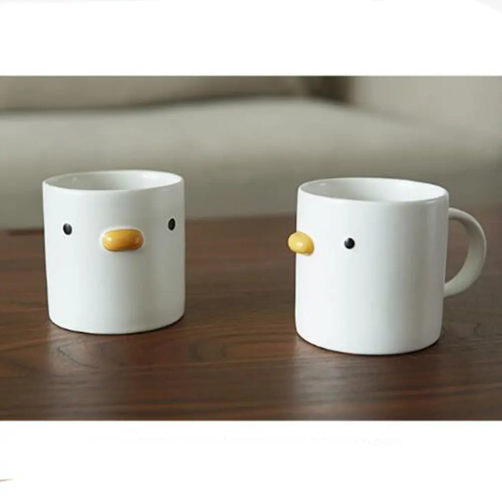 400ML Cartoon Chick Shaped Ceramic Mug With Handle Kids Cute Porcelain Coffee Mugs Breakfast Milk Juice Water Cup White Teacup