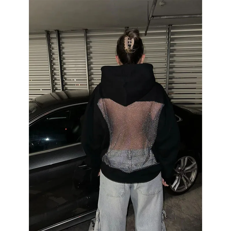 

Women's Y2K American Gothic Hollow Mesh Hoodie Sexy Translucent Pullover Sweatshirt Casual Long Sleeve Jacket