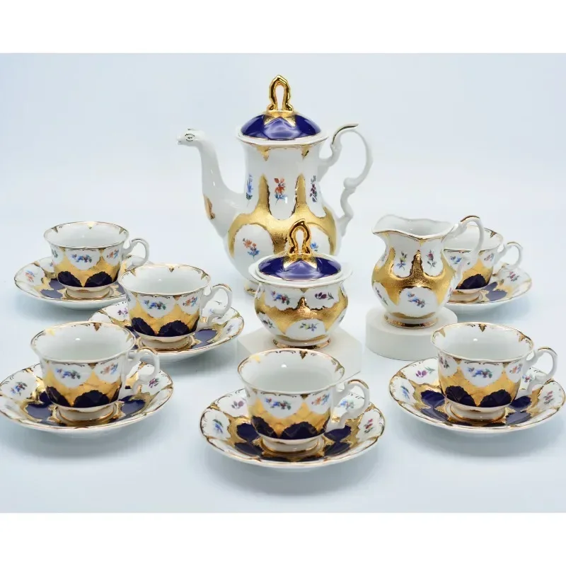 apply to New design luxury High quality flower design embossed 999.9 pure gold coffee & tea sets