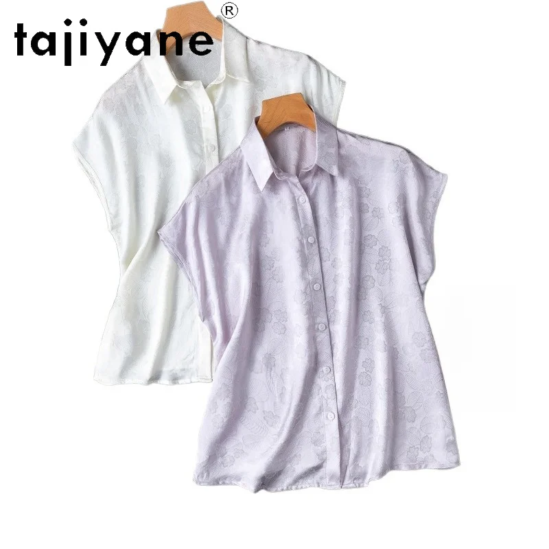 

TAJIYANE 100% Natural Mulberry Silk Shirt Woman Elegant Jacquard Blouse Summer Loose Casual Tops for Woman Clothing 2026 рубашка