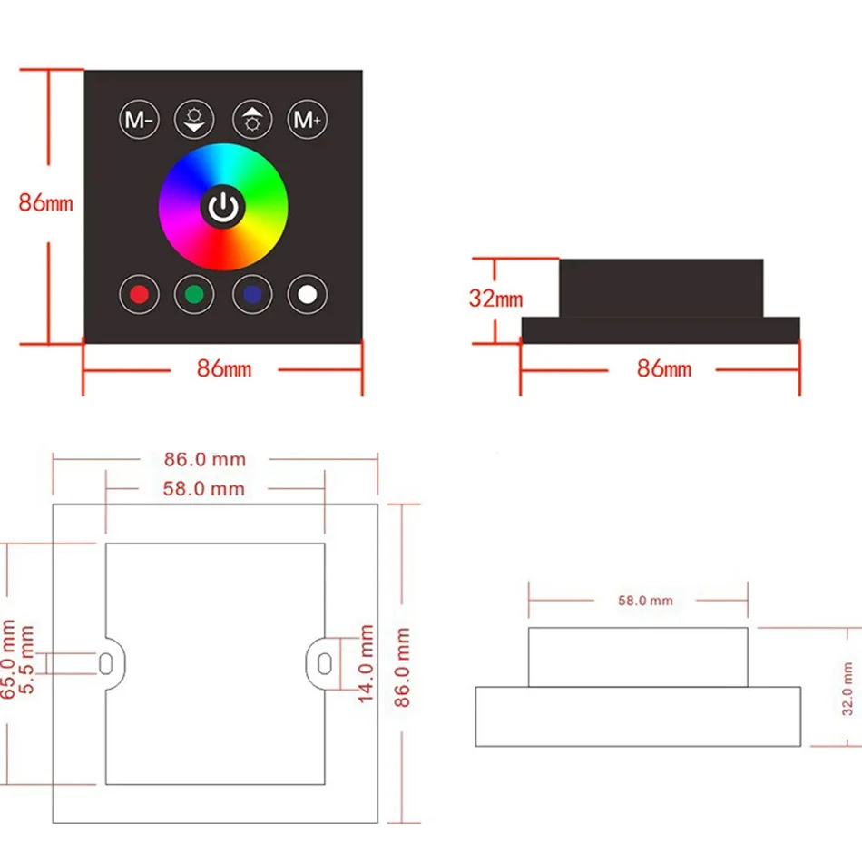 12V 24V RGB RGBW CCT Touch Panel Controller Wall Mounted Glass Panel Dimmer IR Remote Switch Controller for LED RGB Strips lamp