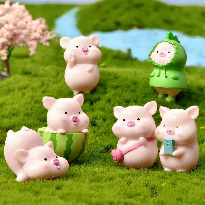 Mini Cute Pig Figurine Animal Model Moss Micro Landscape Home Decor Miniature Fairy Garden Decoration Accessories